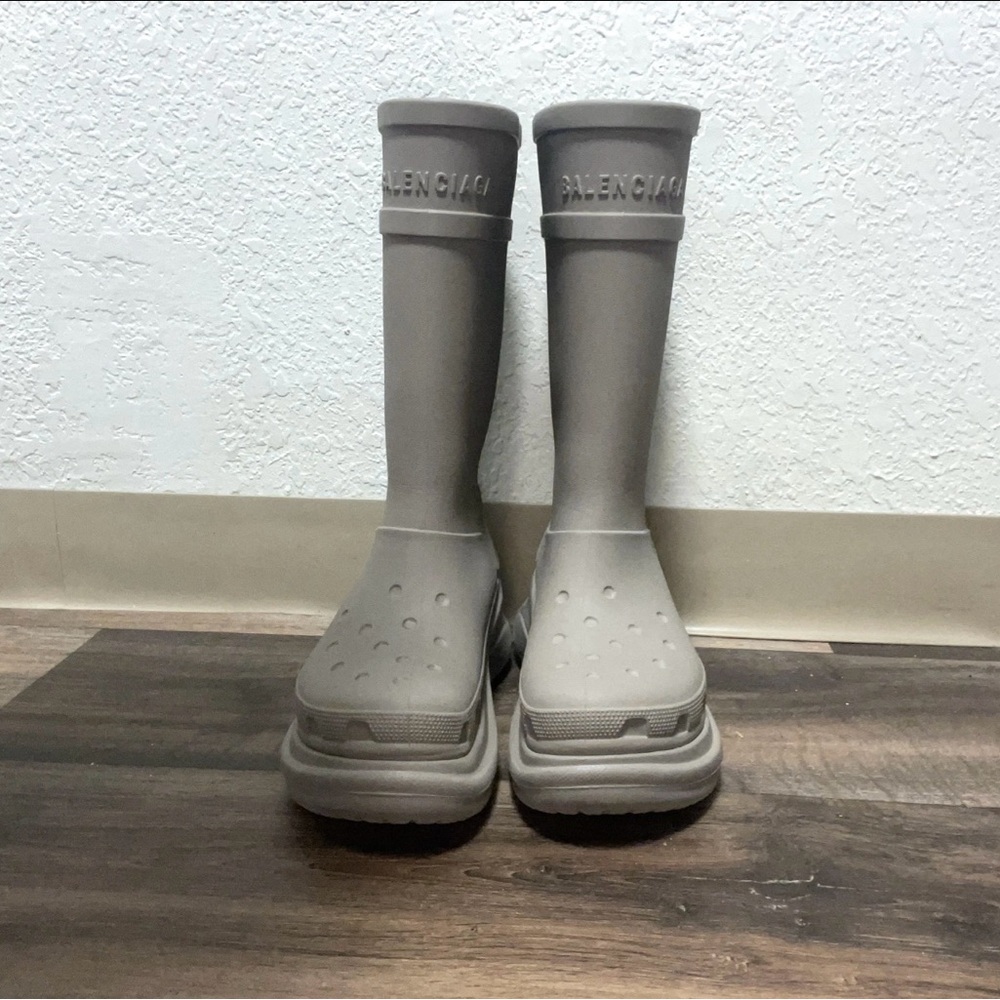 Balenciaga Taupe Rubber Boots